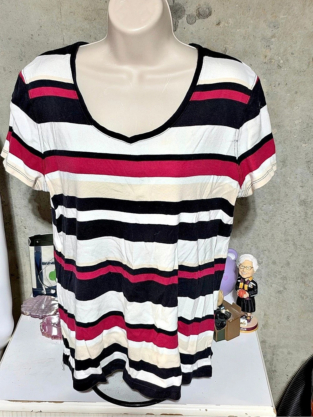 Croft & Barrow Striped Short Sleeve Top Black & White Size Large